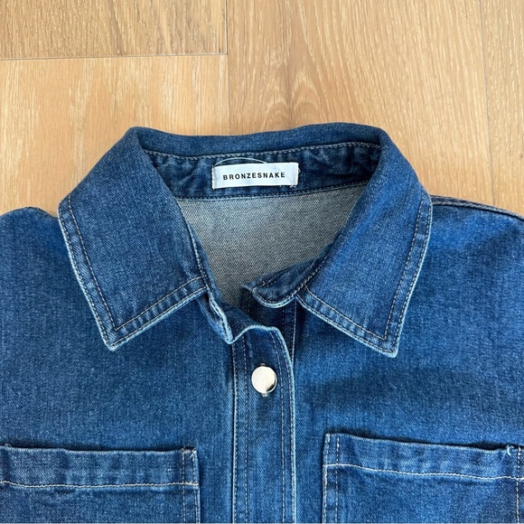 The Bronze Snake Delaney Denim Set Dark Blue Short Sleeve Jean Top Shorts Coord - Picture 4 of 14